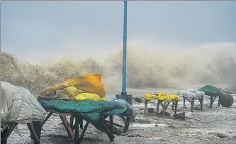  ?? PTI ?? Rough waves lash the shore at East Midnapore district in West Bengal as Cyclone Yaas makes landfall on Wednesday.