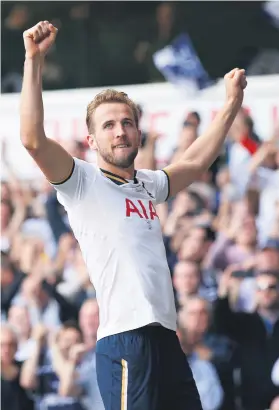  ?? Picture: Reuters ?? GRAND FINALE. Tottenham’s Harry Kane celebrates scoring their second goal against Man United yesterday at White Hart Lane.