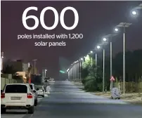  ?? — Photo by M.Sajjad ?? A view of the solar street lights installed at Al Barashi area in Sharjah. Around 20km-stretch of roads is covered by Sewa’s new green energy initiative.