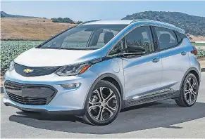  ??  ?? The Chevrolet Bolt EV has been named the 2017 Green Car of the Year. — GM Canada files