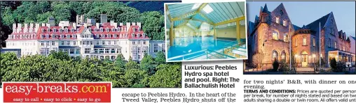  ??  ?? Luxurious: Peebles Hydro spa hotel and pool. Right: The Ballachuli­sh Hotel