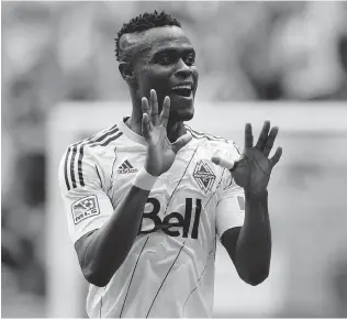  ?? DARRYL DYCK/ THE CANADIAN PRESS ?? Whitecaps midfielder Gershon Koffie has missed 10 straight MLS games with a sprained ligament in his right foot. Coach Carl Robinson is considerin­g activating him for Saturday’s game in San Jose.