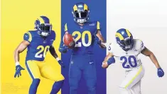  ?? LOS ANGELES RAMS/VIA AP ?? Here are the uniforms the Los Angeles Rams unveiled before their move into their new stadium this fall.