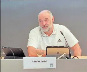  ?? ?? Pablo Laso, exentrenad­or del Madrid, en la conferenci­a de ayer.