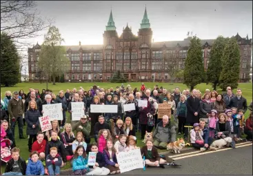  ??  ?? Residents from Jordanhill protesting at plans to build 412 new homes on the site of the former campus