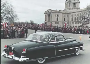  ??  ?? Among the stops in Regina on Oct. 17, 1951, was a trip to the Saskatchew­an legislatur­e where Princess Elizabeth and Prince Philip were welcomed to the province by Premier Tommy Douglas.