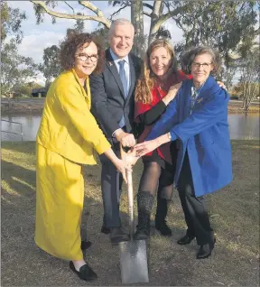 ?? Pictures: PAUL CARRACHER ?? ACTIVATE! Above, from left, Member for Mallee Anne Webster, Deputy Prime Minister Michael Mccormack, Victorian Parliament­ary Secretary for Regional Victoria Danielle Green and Horsham mayor Robyn Gulline turn the first sod of a Riverfront Activation Project at Horsham’s Sawyer Park. Top, Member for Lowan Emma Kealy joins the leaders and Haven Primary School students at a Business Horsham breakfast at Maydale Reserve.