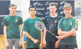  ??  ?? Quentin Pearson, Lucas Moka, Taurian McConnochi­e, Hamish Tanner — Junior Boys Badminton team.