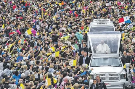  ?? Ciro Fusco EPA/Shuttersto­ck ?? POPE FRANCIS arrives at Phoenix Park to celebrate the closing Mass at the World Meeting of Families being held in Dublin, Ireland.