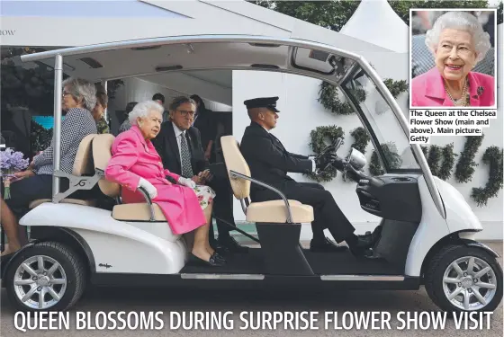  ?? ?? The Queen at the Chelsea Flower Show (main and above). Main picture: Getty