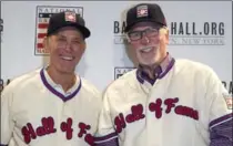  ?? WILLIE J. ALLEN JR., THE ASSOCIATED PRESS ?? Alan Trammell, left, and Jack Morris pose in their new Hall of Fame jerseys during the Major League Baseball winter meetings Monday.