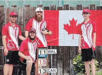 ?? SPECIAL TO THE EXAMINER ?? Peterborou­gh’s Lucas Caldwell (left), Grant Wilkie, Micheal Pituley and Owen Kirby took part in the men's lawn bowling Wales 10 Nation Test Series in Cardiff, Wales earlier this month.