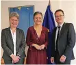  ?? FOTO: RP ?? Antje Höning und Matthias Beermann sprachen mit Margrethe Vestager in ihrem Büro in Straßburg.