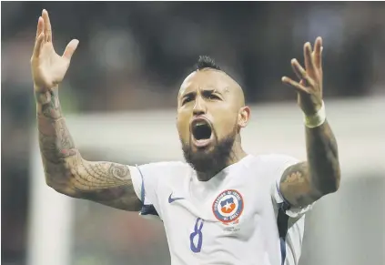  ?? Picture: Getty Images ?? COOL AS ICE. Arturo Vidal of Chile celebrates during their penalty shootout in the Confederat­ions Cup semifinal against Portugal in Kazan on Wednesday.