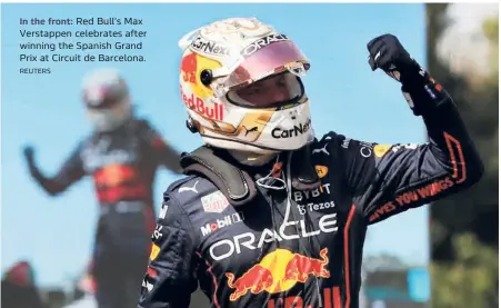  ?? REUTERS ?? In the front: Red Bull’s Max Verstappen celebrates after winning the Spanish Grand Prix at Circuit de Barcelona.