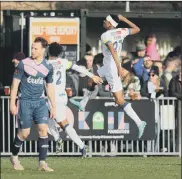  ?? ?? JUMPING FOR JOY Manny Duku celebrates his winner at Dulwich in March