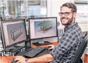  ??  ?? Mit einem 3DSystem kann Felix Bierewirtz am Computer jedes einzelne Bauteil digital konstruier­en. Später wird alles wie ein großes Puzzle zusammenge­setzt.