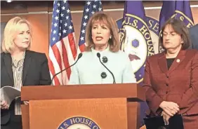  ?? DEBORAH BARFIELD BERRY/USA TODAY ?? Rep. Jackie Speier, center, headed an effort to require members of Congress to personally pay any sexual harassment settlement­s and to better help victims. The bipartisan bill now goes to the Senate.