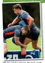  ?? GETTY IMAGES ?? Heavy duty: Owen Farrell (left) tackles Henry Slade