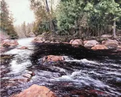  ??  ?? Peaceful Moments, oil on canvas, 41 x 51 cm (16 x 20")
One of my old fishing spots for brook trout has been one of many scenes I’ve been wanting to paint. Finally had the opportunit­y. I wanted to catch the movement of the water and feel that I managed to succeed in making the water come to life.