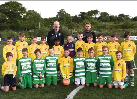  ??  ?? Killarney Celtic Under-11 teams with managers Patrick Roarty and Paul O’Connell who played Mastergeeh­a Under-11s at Celtic Park, Killarney on Saturday. Photo by Michelle Cooper Galvin