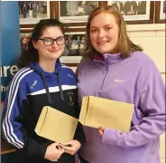  ??  ?? Heather Barrett and Sarah Healy picked up their Leaving Cert results at Scoil Mhuire, Kanturk.