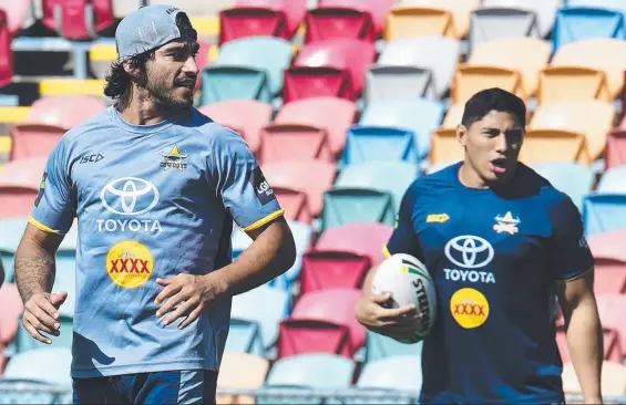  ?? LEADERS: North Queensland Cowboys halfback and captain Johnathan Thurston and key forward Jason Taumalolo. Picture: EVAN MORGAN ??