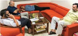  ?? — PTI ?? Chief minister Arvind Kejriwal, deputy CM Manish Sisodia, AAP ministers Satyendra Kumar Jain and Gopal Rai at lieutenant- governor’s residence on Tuesday.