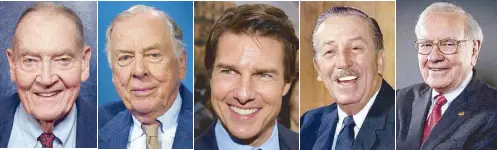  ??  ?? John Bogle Tom Cruise Walt Disney T. Boone Pickens Warren Buffett