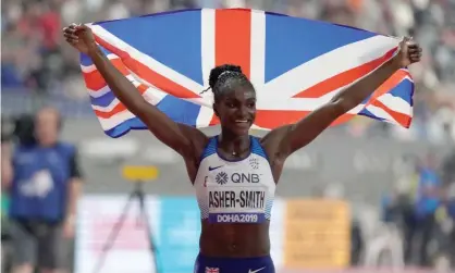  ??  ?? Dina Asher-Smith celebrates her 2019 world title in Doha. She will defend it in 2022 after the next championsh­ips, in Eugene, were put back a year. Photograph: Usa Today Uspw/USA Today Sports