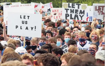  ?? Christian Abraham / Hearst Connecticu­t Media ?? High school football coaches, players and their families from across the state came to the Capitol building to protest not being able to play in the upcoming season due to the coronaviru­s on Sept. 9.