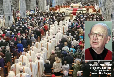  ??  ?? Respect: Mourners at Bishop Eamonn Casey’s funeral Inset: The Bishop