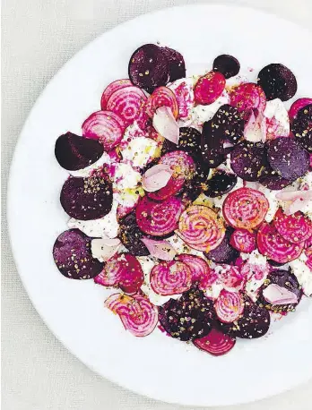  ?? PHOTOS: ANDREW MONTGOMERY ?? To add some creaminess to this sweet and punchy raw beet salad, British chef and cookbook author Gill Meller adds ewe curd cheese, soft goat cheese or mascarpone.