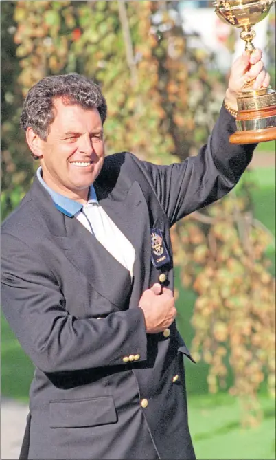  ??  ?? Ryder Cup captain Bernard Gallacher celebrates victory over the USA at Oak Hill in 1995 and is set to become Captain of the PGA in April
