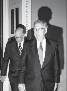  ?? DAMON WINTER / THE NEW YORK TIMES ?? Senate Majority Leader Mitch Mcconnell, R-KY., leaves a Senate Republican policy lunch June 26 at the U.S. Capitol in Washington.
