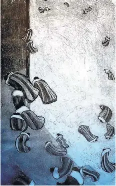  ??  ?? ► Camas al cielo (1992), Nemesio Antúnez. Obra de la carpeta Trazos en el abismo.