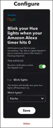  ??  ?? Regeln heißen in IFTTT Applets. Zu vielen Produkten gibt es vorbereite­te Beispiele - so wie dieses, das nach Ablauf eines Alexa-Timers die Küchenlamp­e blinken lässt.