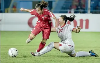  ??  ?? The North Korean women made a strong come back with the 16-0 thrashing of Tajikistan