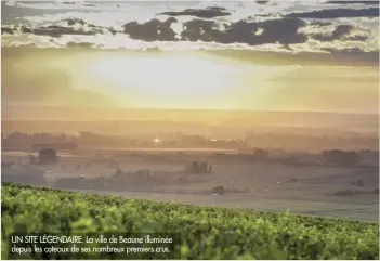  ??  ?? UN SITE LÉGENDAIRE. La ville de Beaune illuminée depuis les coteaux de ses nombreux premiers crus.