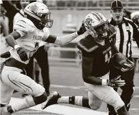  ?? Eric Christian Smith / Contributo­r ?? Ridge Point running back Keith Jackson, right, put together a four-touchdown game to lead the Panthers to a victory in the area round. The North Texas signee posted 170 rushing yards Saturday at Legacy Stadium.