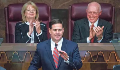  ??  ?? Gov. Doug Ducey set forth modest priorities in Monday’s State of the State address. TOM TINGLE/THE REPUBLIC