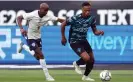  ?? Matthew Childs/Action Images/Reuters ?? Patrice Evra tries to get the better of Mo Farah (left) during Sunday’s Soccer Aid match at the London Stadium. Photograph: