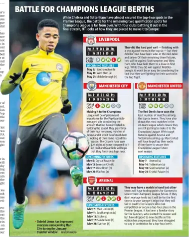  ??  ?? Gabriel Jesus has impressed everyone since joining Man City during the January transfer window. REUTERS PHOTO