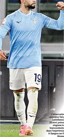  ?? ?? L'attaccante argentino Taty Castellano­s 25 anni: prima stagione in biancocele­ste dopo l'esperienza in Spagna con il Girona