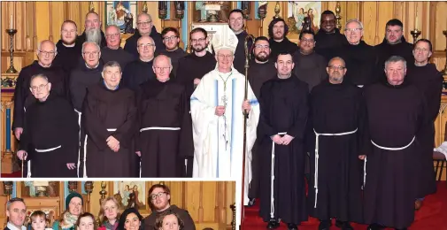  ?? ABOVE: ?? Franciscan Friars celebratin­g 150 years in Killarney with Bishop Ray Browne (front row) Fr Christophe­r Connolly, Br Isidore Cronin, Fr Liam McCarthy, Bishop Ray Browne, Fr David Collins, Fr Hilary Stablecki, Fr Bernard Jones (centre row from left) Fr...