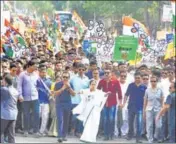  ?? ANI ?? TMC chief and West Bengal chief minister Mamata Banerjee during a roadshow in Kolkata on Thursday.