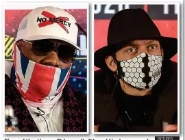  ?? PICTURES: KEVIN QUIGLEY ?? Sign of the times: Chisora (left) and Usyk covered their faces at yesterday’s press conference