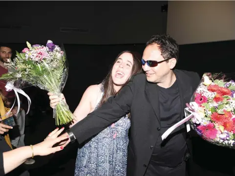  ??  ?? BRANDON POLANSKY and Samantha Elisofon goof around during their visit to Israel to promote their movie ‘Keep the Change.’