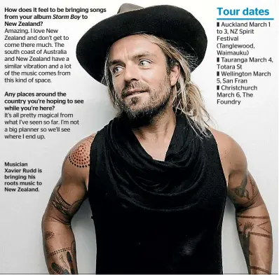  ??  ?? Musician Xavier Rudd is bringing his roots music to New Zealand.