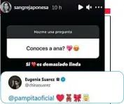 ??  ?? REDES SOCIALES
Eugenia anunció en Instagram que había conocido a la bebé de “Pampita” y la felicitó por Twitter.
